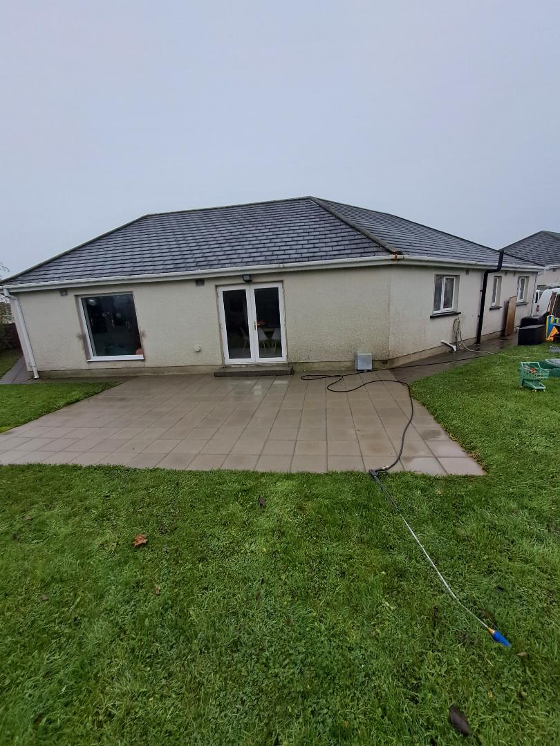 Before and after exterior cleaning Kildare: patio pressure washed, after