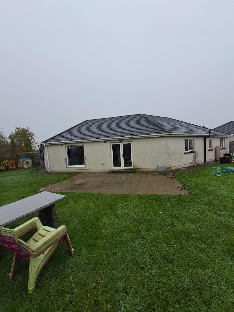 Before and after exterior cleaning Kildare: patio pressure washed, before