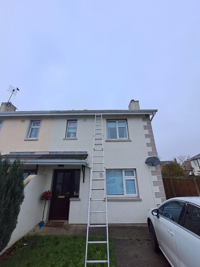 Before and after exterior cleaning Kildare: semi-detached gutters cleared, before